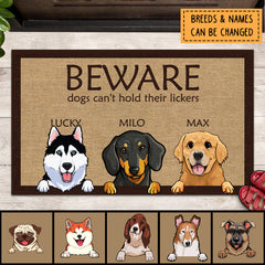Beware Dogs Can't Hold There Lickers, Dog Lover Gift, Funny Welcome Mat, Gift For Home, Personalized Dog Breed Doormat