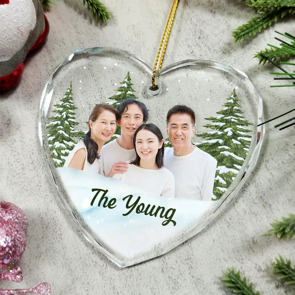 Custom Photo Christmas Family Portrait - Personalized Glass Ornament