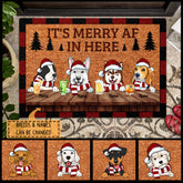It's Merry Af In Here, Pine Tree, Personalized Christmas Dog Breeds Doormat, Christmas House Decor