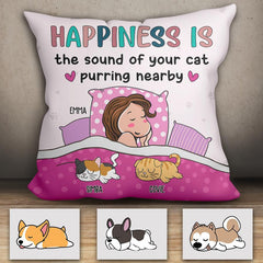 Happiness Is The Sound Of Your Cats Purring Nearby Personalized Pillow P-NB1708