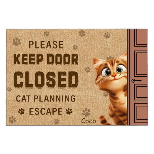Please Keep Door Closed Cats Planning Escape - Personalized Doormat, Gift For Pet Lovers