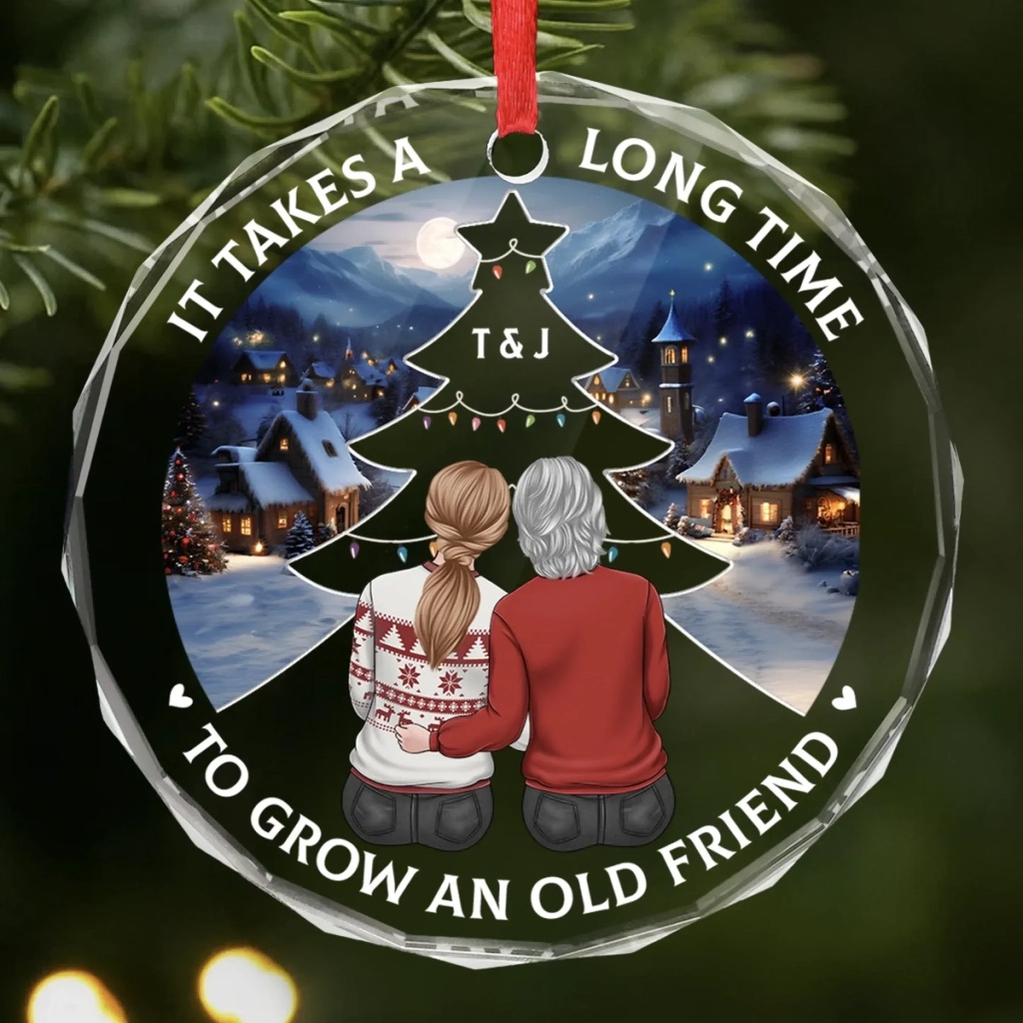 Custom Circle Glass Ornament - Personalized Best Friend Birthday Gifts For Women, Besties, Sisters, BFF - Friends Forever More Precious Than Gold