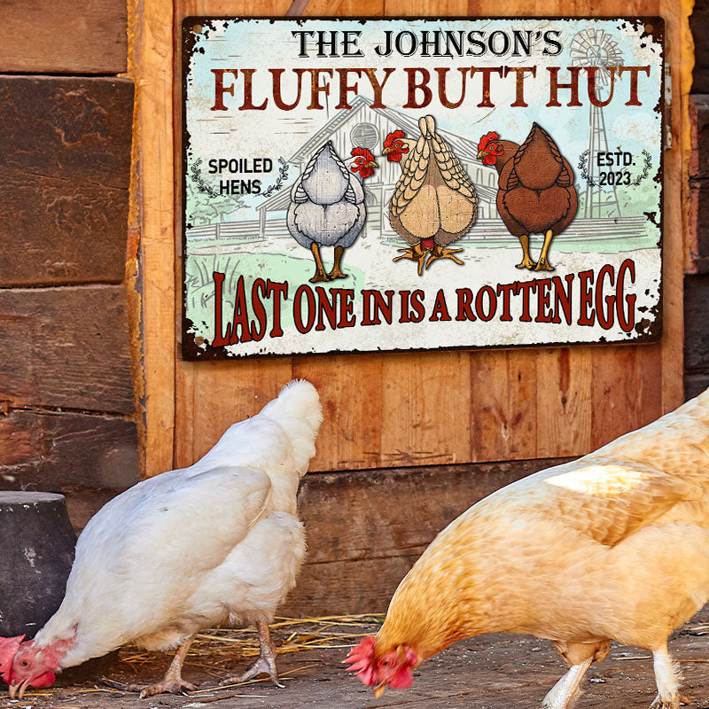 Personalized Chicken Fluffy Butt Hut Nuggets Customized Classic Metal Signs, Chicken Signs