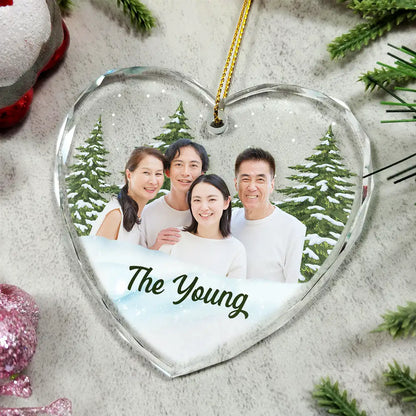 Custom Photo Christmas Family Portrait - Personalized Glass Ornament