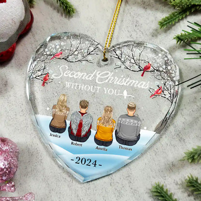 Family Memorial First Christmas Without You - Personalized Heart Shaped Glass Ornament