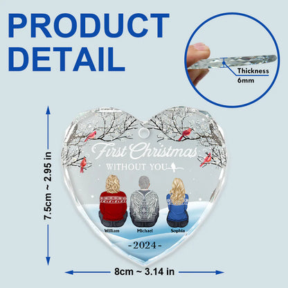 Family Memorial First Christmas Without You - Personalized Heart Shaped Glass Ornament