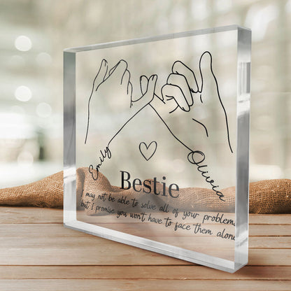 Pinky Promise - Bestie Personalized Custom Square Shaped Acrylic Plaque - Gift For Best Friends, BFF, Sisters